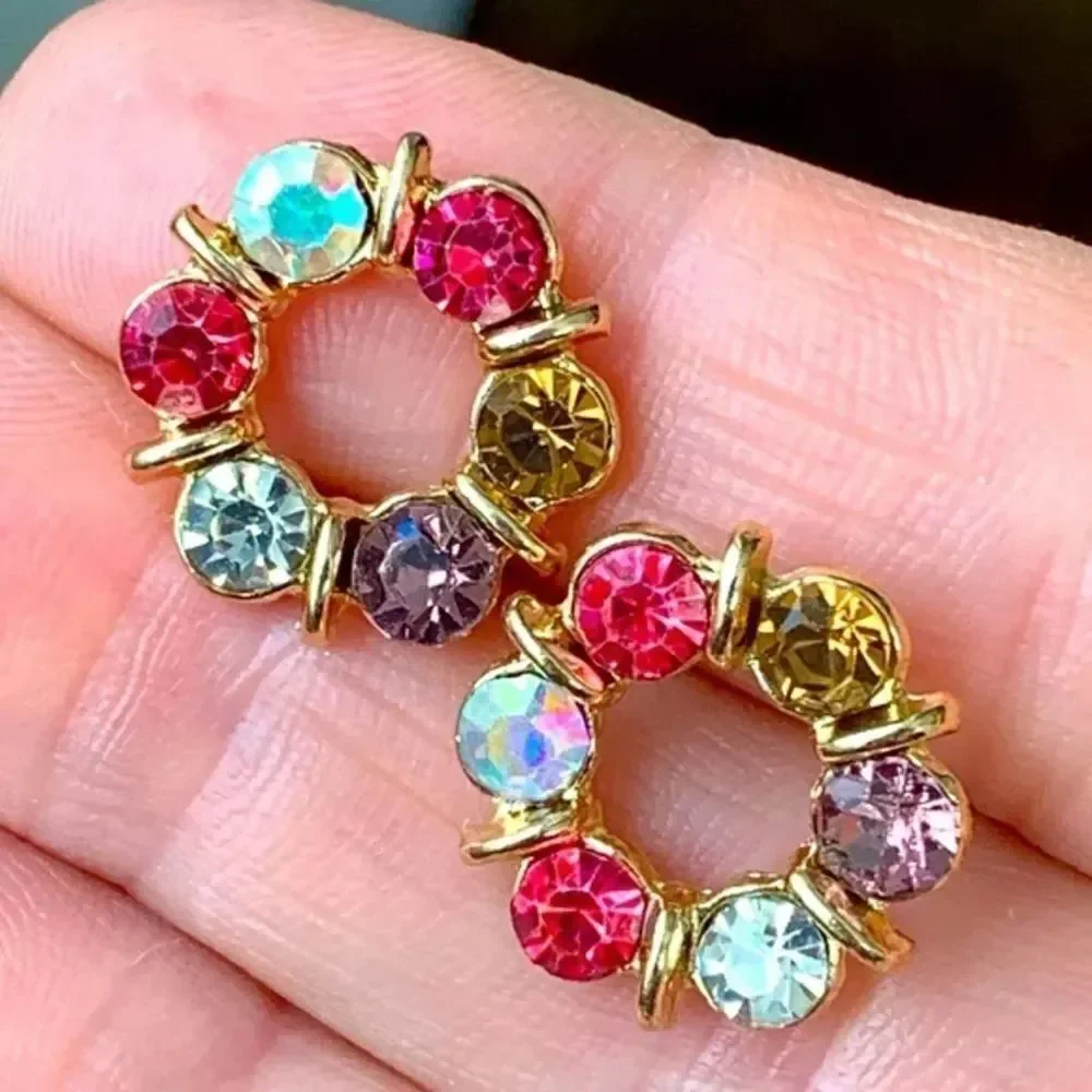 Jubilee Bejeweled Stud Earrings with Faux Topaz Amethyst & Aurora Borealis